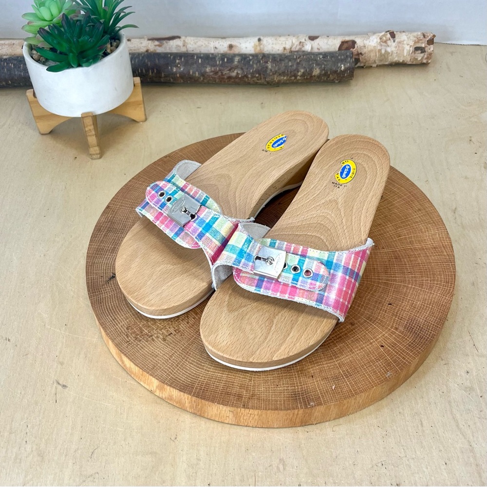 Vintage Dr. Scholls Original exercise sandal made in italy! wooden soles 9